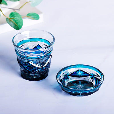 サイズ【未使用・箱付】島津薩摩切子　ロックグラス　二色冷酒杯(緑)　CUT253