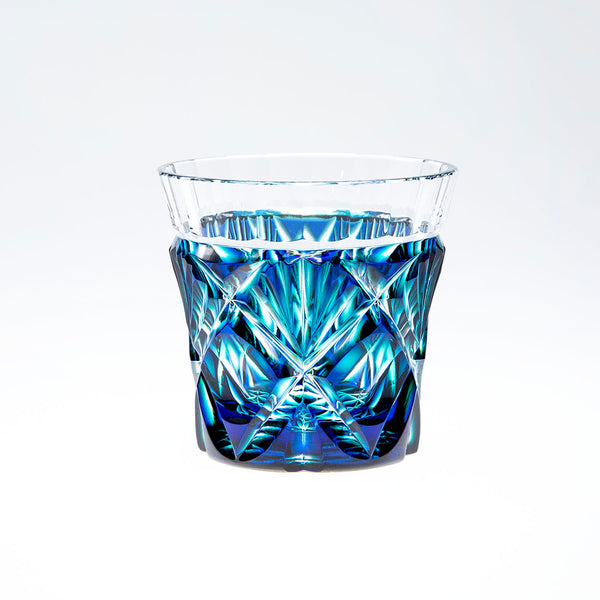 【島津薩摩切子】二色衣 二色冷酒杯 cut251 ルリ緑