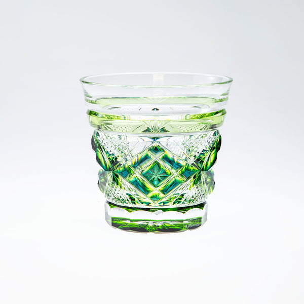 【島津薩摩切子】 二色衣 二色冷酒杯 cut253 蒼黄緑